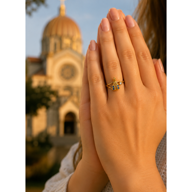 Anel Sagrado Nossa Senhora Ponto de Luz 18K Semi jóias