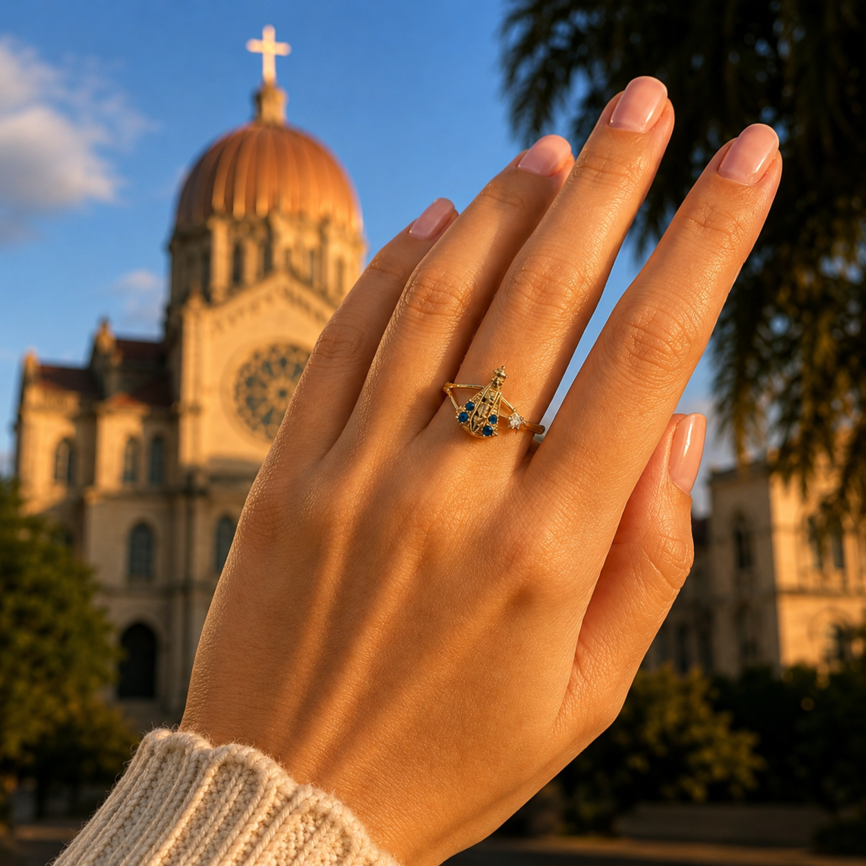 Anel Sagrado Nossa Senhora Ponto de Luz 18K Semi jóias
