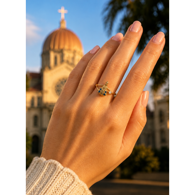 Anel Sagrado Nossa Senhora Ponto de Luz 18K Semi jóias