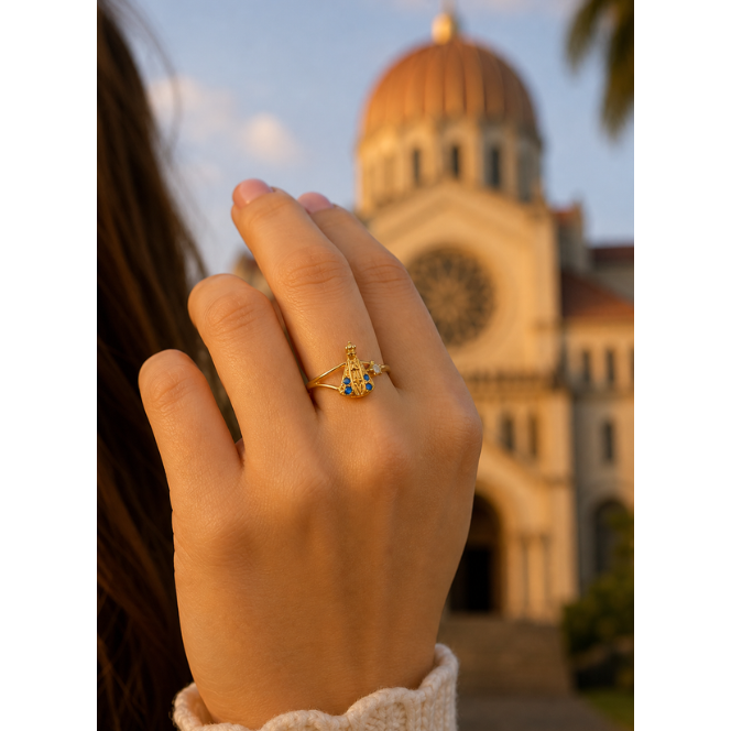Anel Sagrado Nossa Senhora Ponto de Luz 18K Semi jóias
