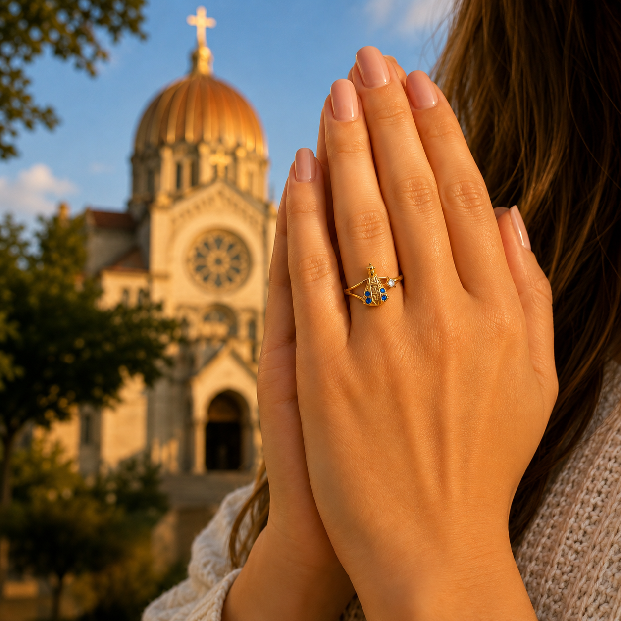 Anel Sagrado Nossa Senhora Ponto de Luz 18K Semi jóias